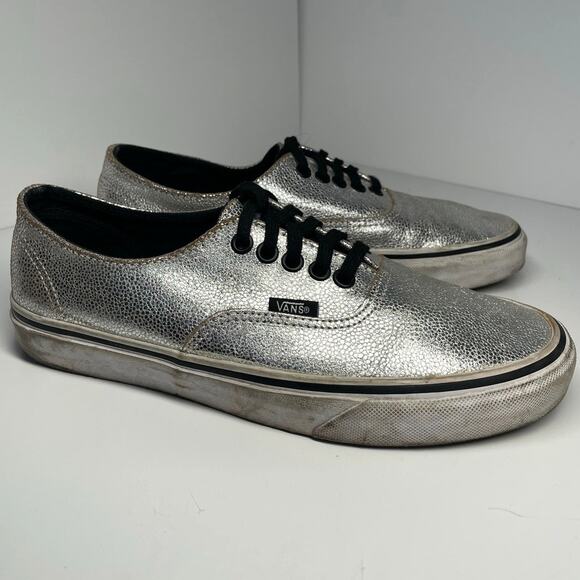 VANS Metallic Silver Leather Lace Up Skateboard Shoes Men's 7.5 Women's 9 - Picture 4 of 9